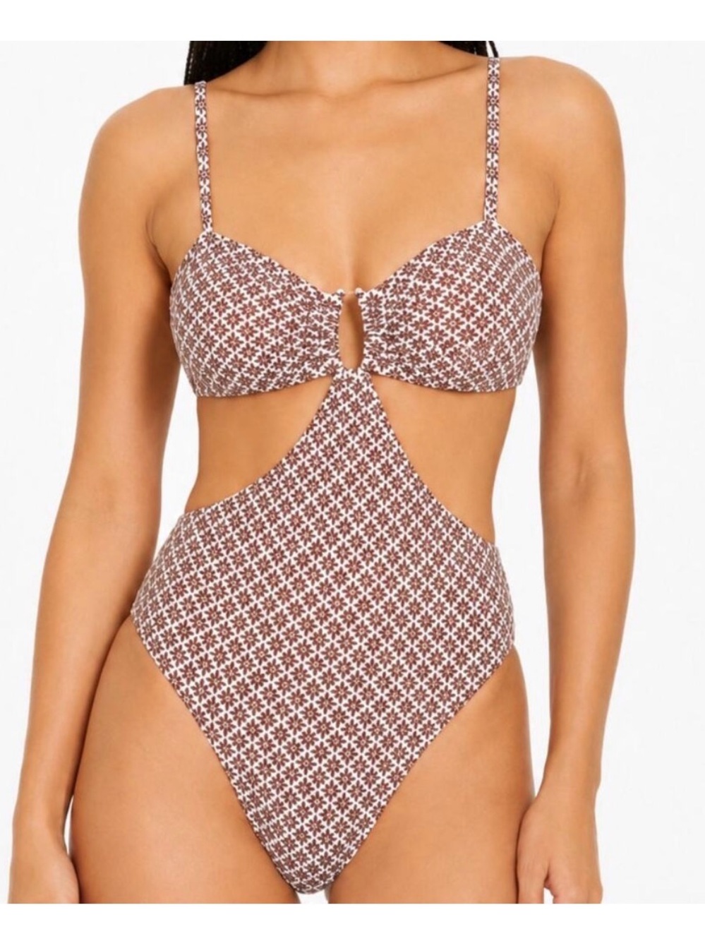 Cutout One-Piece Swimsuit in Brown Geo Print jojo fletcher